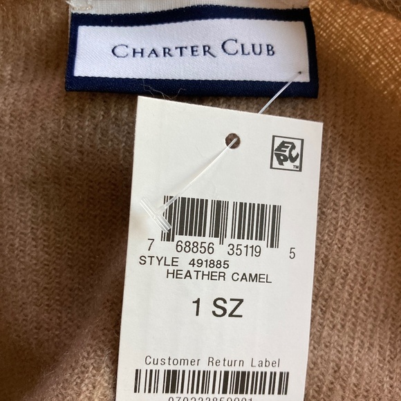 NWT Charter Club Heather Carmel and Black Brushed Plaid Poncho - Picture 2 of 2